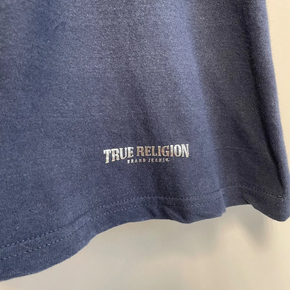 True Religion‎ Mens Large Navy Blue Cotton T Shirt Metallic Horseshoe Logo